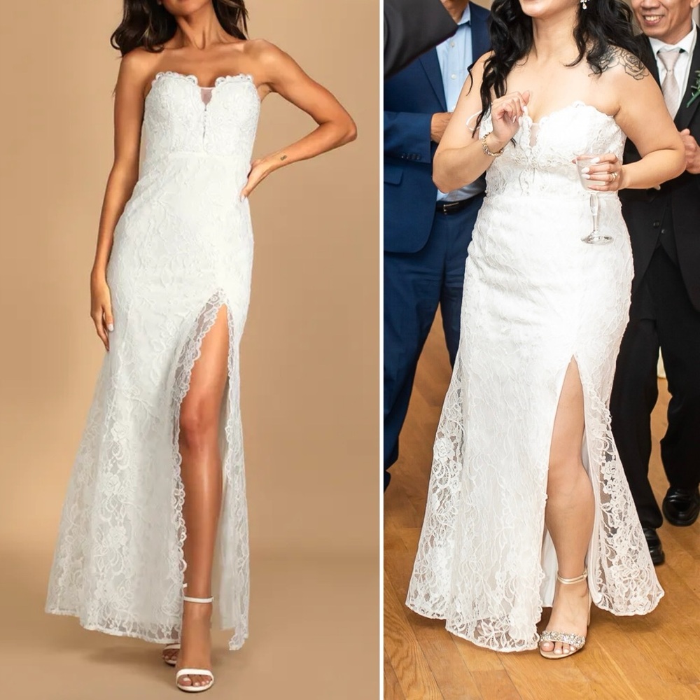 Lulus “Forever Lover White Lace Strapless Mermaid” Wedding Dress - Size XL